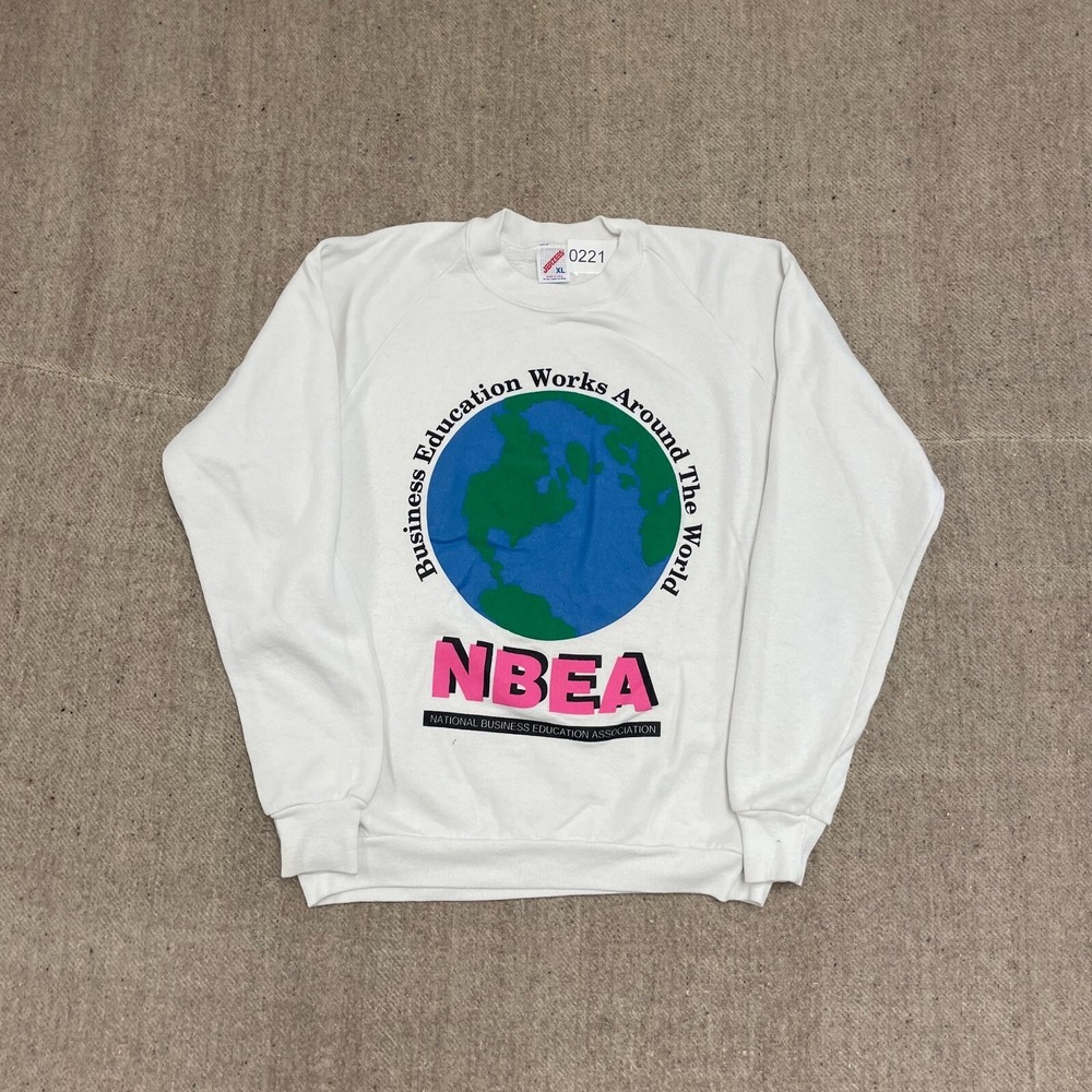 Vintage NBEA Graphic Sweatshirt Men XL White 1990s Jerzees